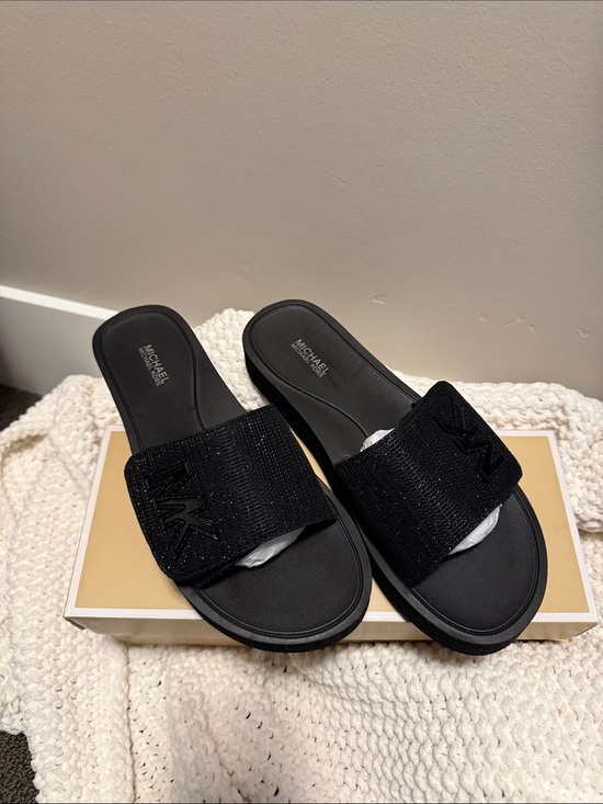 Michael Kors Shoes - Michael Kors Black Sparkle MK Slide Sandals